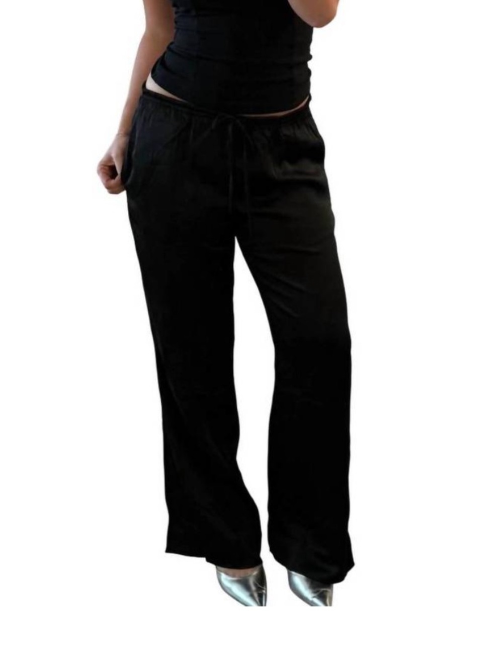 Loucia Be Mine Drawstring Black Satin Pants